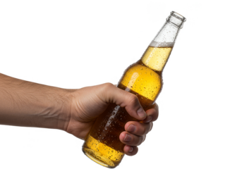 Isolated Transparent Image of Hand Holding a Glass Beer Bottle