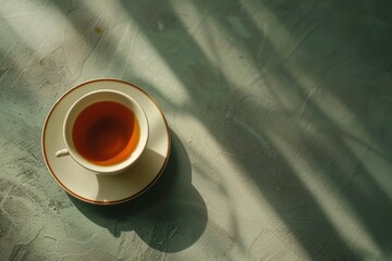 Clear Pixel Image of Top Closeup View a Cup of Tea a Cup of Tea on the Table