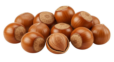 Obraz premium Isolated Transparent Pile Of Brown Delicious Healthy Hazelnuts Nuts Food