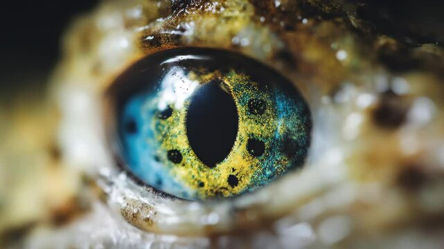 Intense reptilian eye stares piercingly vibrant hues reflect light captivating detail showcasing nature s mesmerizing beauty dangerous yet intriguing