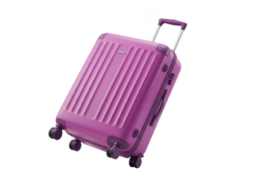 Isolated Transparent Purple Wheeled Suitcase Luggage Rolling Bag Vacation