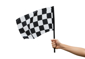 Isolated Hand Holding Checkered Flag Symbolizing Victory And Achievement
