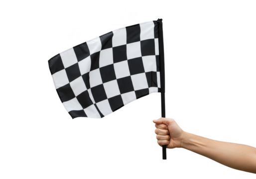 Isolated Hand Holding Checkered Flag Symbolizing Victory And Achievement