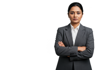 Isolated Portrait of Confident Businesswoman in Suit Arms Crossed
