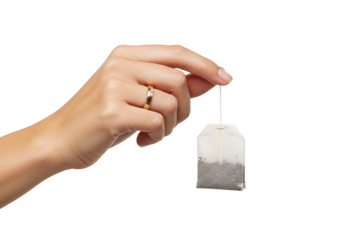 Isolated Hand Holding Tea Bag with Transparent Background