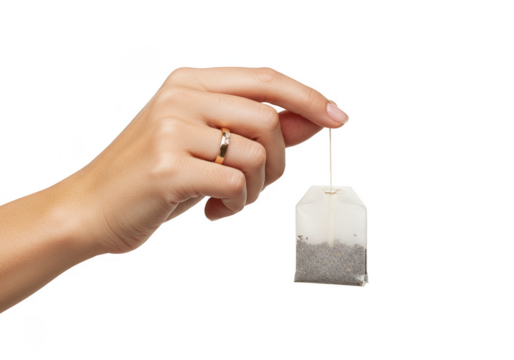 Isolated Hand Holding Tea Bag with Transparent Background