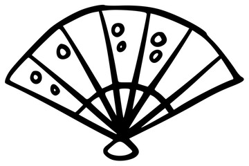 Ornate black outline traditional Japanese fan.