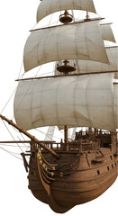 Naklejka premium Illustration of Sailing Ship with White Sails Maritime Vessel
