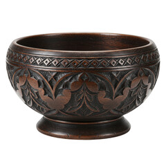 Isolated Wooden Carved Bowl Ornate Craft Design on Transparent Background