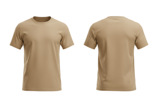 Tan T-shirt Mockup Front and Back View Apparel Clothing Isolated Garment