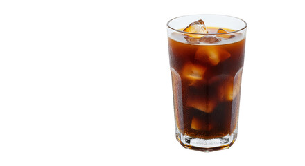 Transparent Background Iced Cola in Glass with Cubes Refreshing Drink