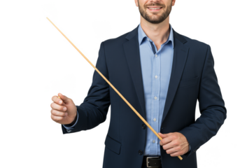 Illustration Of Smiling Business Man With Pointer Presenting In Suit