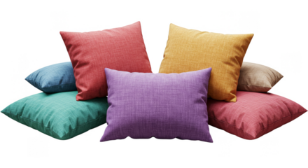 Isolated Rendering of Stacked Colorful Pillows Home Decor on Transparent