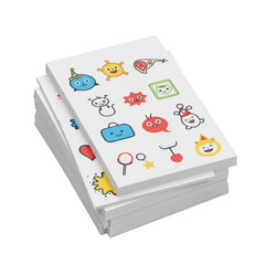 Illustration of Stacked Papers with Cute Cartoon Stickers and Kawaii Graphic