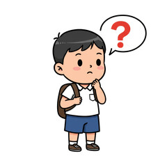 Fototapeta premium Illustration Of Thinking Boy With Question Mark Transparent Background