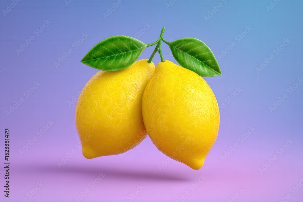 Poster freshly picked lemons with vibrant yellow color and glossy texture against a soft gradient backgroun