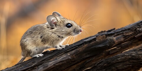 Obraz premium Adorable field mouse perched on weathered log showcasing nature's tiny marvels