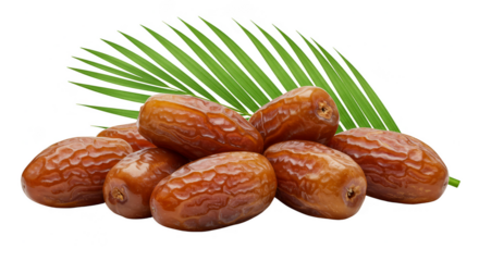 Isolated Still Life Image Of Dates with Palm Leaf on Transparent