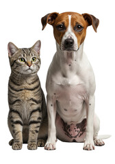 Portrait of a Dog and Cat Friendship Cute Pets on Transparent Background