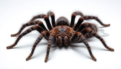 Close-up of a brown spider against a white background.
