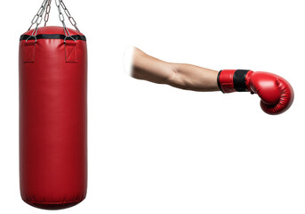 Punching Bag With Red Boxing Glove Isolated on Transparent Background