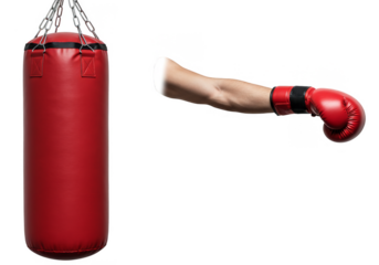 Punching Bag With Red Boxing Glove Isolated on Transparent Background
