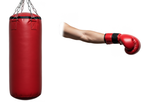 Punching Bag With Red Boxing Glove Isolated on Transparent Background