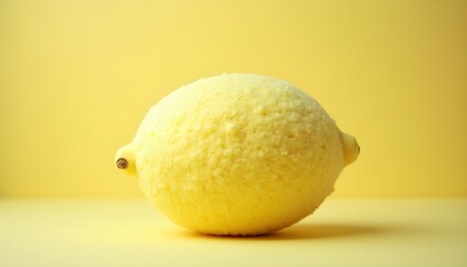A close-up of a lemon on a solid yellow background