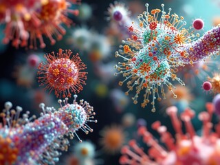 Close-up Microbiological View of Colorful Bacteria Cells