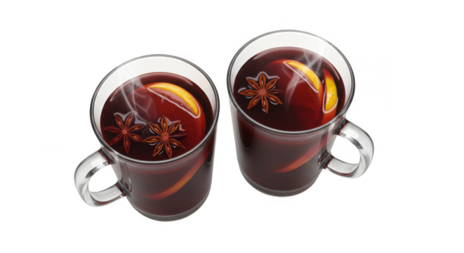 Illustration Two Mugs with Mulled Wine Warm Red Beverage Anise and Orange - Powered by Adobe