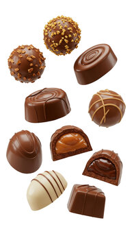 Isolated Transparent Background of Assorted Chocolate Praline Candies