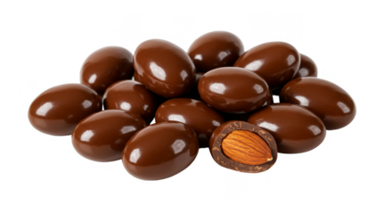 Isolated Pile of Chocolate Covered Almonds on Transparent Background