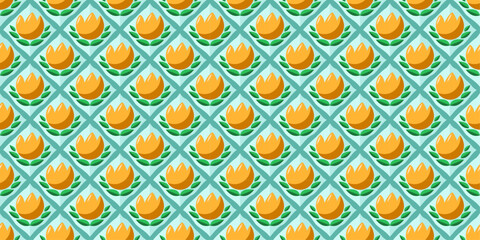 Seamless Teal Orange Floral Pattern Background