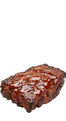 Isolated Transparent Background of Glazed Barbecue Pork Ribs Close Up
