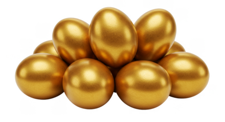 Isolated 3D Golden Eggs Treasure Wealth Luxury on Transparent Background