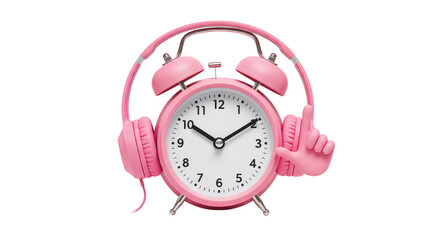 Isolated Pink Clock with Headphones on Transparent Background Illustration