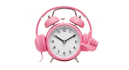 Isolated Pink Clock with Headphones on Transparent Background Illustration