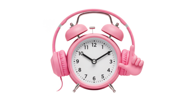 Isolated Pink Clock with Headphones on Transparent Background Illustration - Powered by Adobe