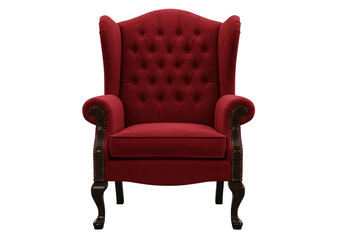 Isolated 3D Render of a Red Wingback Armchair with Buttoned Upholstery