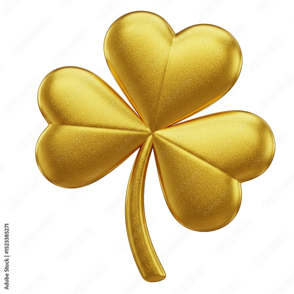 Poster isolated 3d render of golden shamrock clover on transparent background