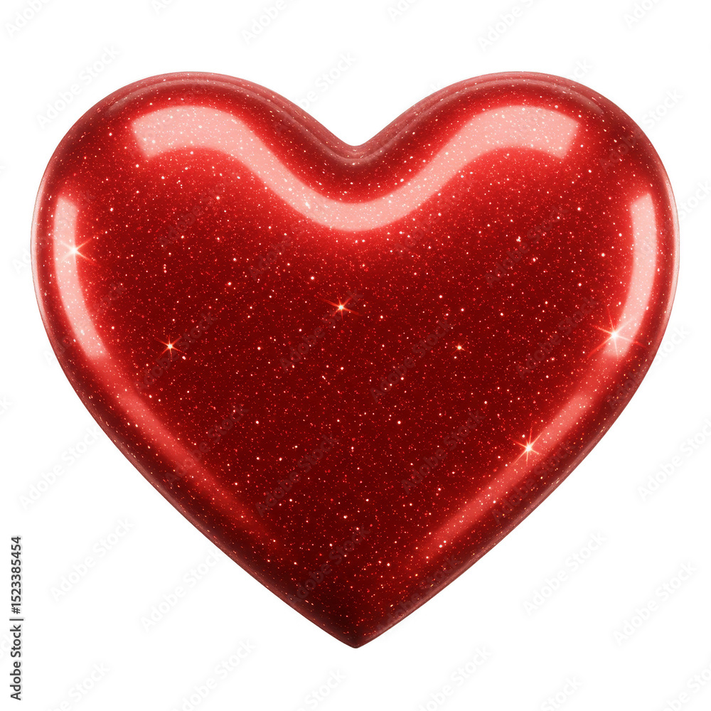 Poster isolated 3d render of shiny glitter red heart on transparent background