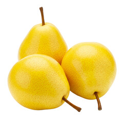 Isolated PNG Close Up of Three Yellow Pears on a Transparent Background