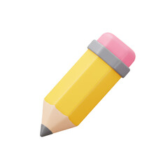 Isolated 3d Render of Yellow Pencil with Pink Eraser and Transparent Background