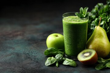 Green Smoothie with Apple Pear Kiwi and Spinach