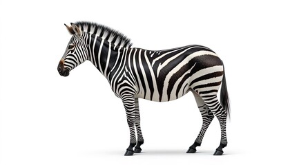 Fototapeta premium Detailed side view of a zebra against a plain white background.