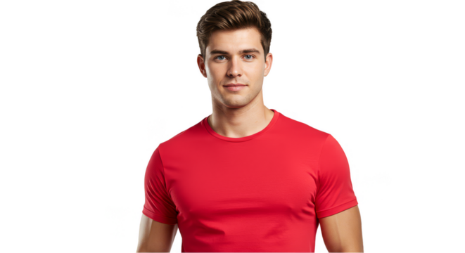 Isolated Portrait Handsome Caucasian Man in Red Shirt Transparent Background