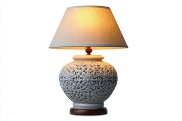 Ornate table lamp with floral design isolated on white background