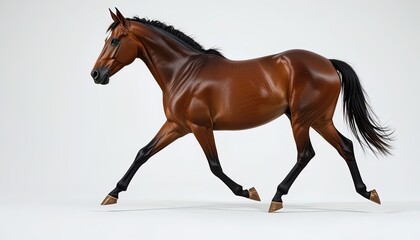 Obraz premium Chestnut horse in a dynamic gait against a plain background.
