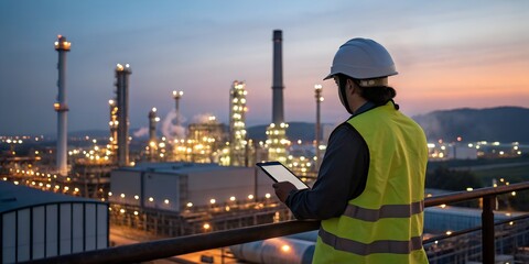 Engineer in safety helmet inspecting industrial greenhouse greenhouse environment