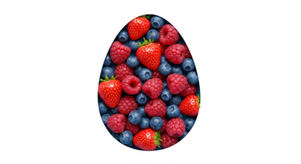 Isolated Background Egg Shaped Assortment of Strawberries Raspberries Blueberries